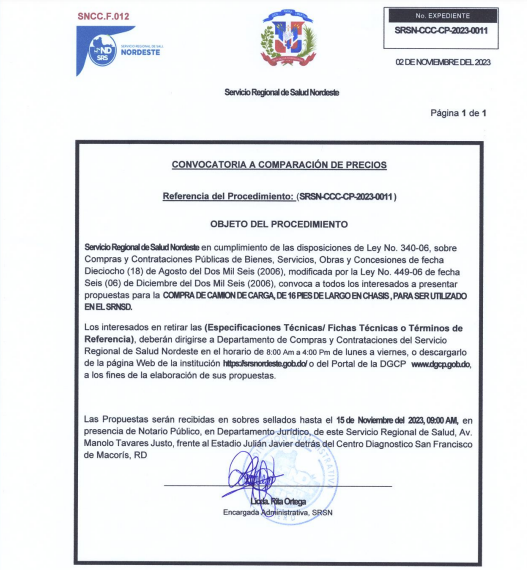 Convocatoria Compra Camión de Carga